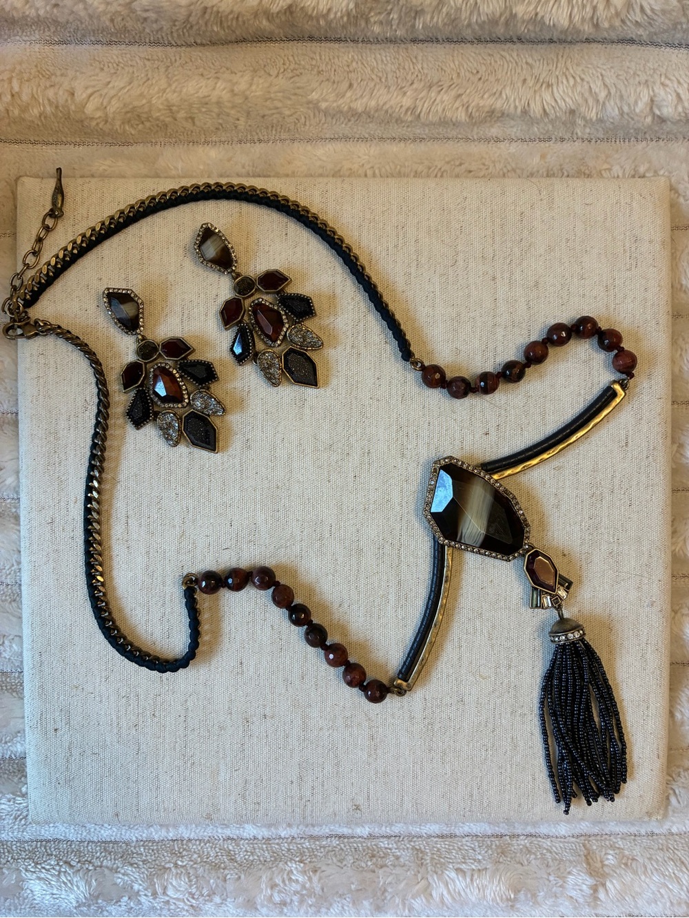 Chloe + Isabel Rebel Red Tiger Eye Necklace Earrings Set $156 Retail